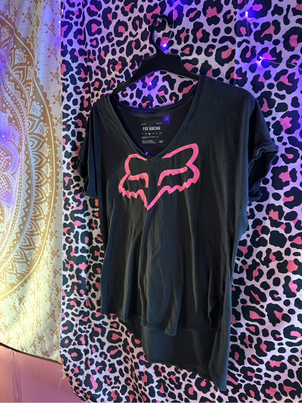 Y2K mcbling broho Fox Women's Black V-Neck Tee with Pink Logo